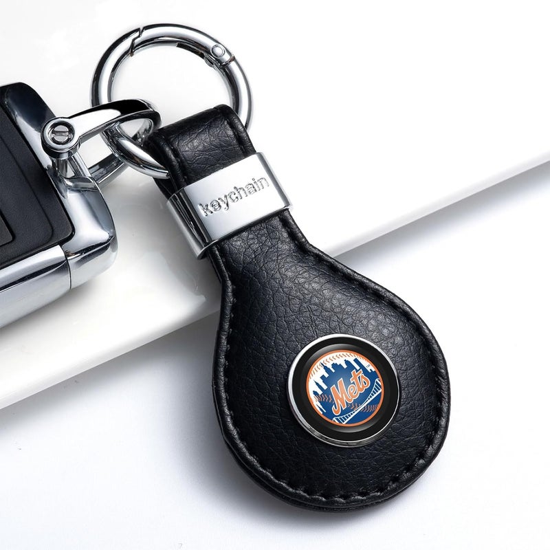 EMIJOY Mets Car Keychain Keyring for NY Mets Baseball Fans,New York Mets Car Accessories 2 Packs Leather Auto Keychain,Women/Men's Key Chains for Vehicles,Key Ring Lanyard for Auto KeyFob Holder - Image 3